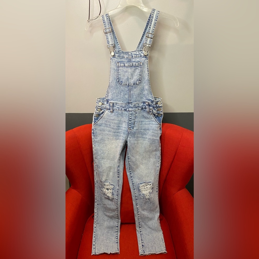 SO 90s straight leg dungarees with crochet knee detail - Size 12 Girls